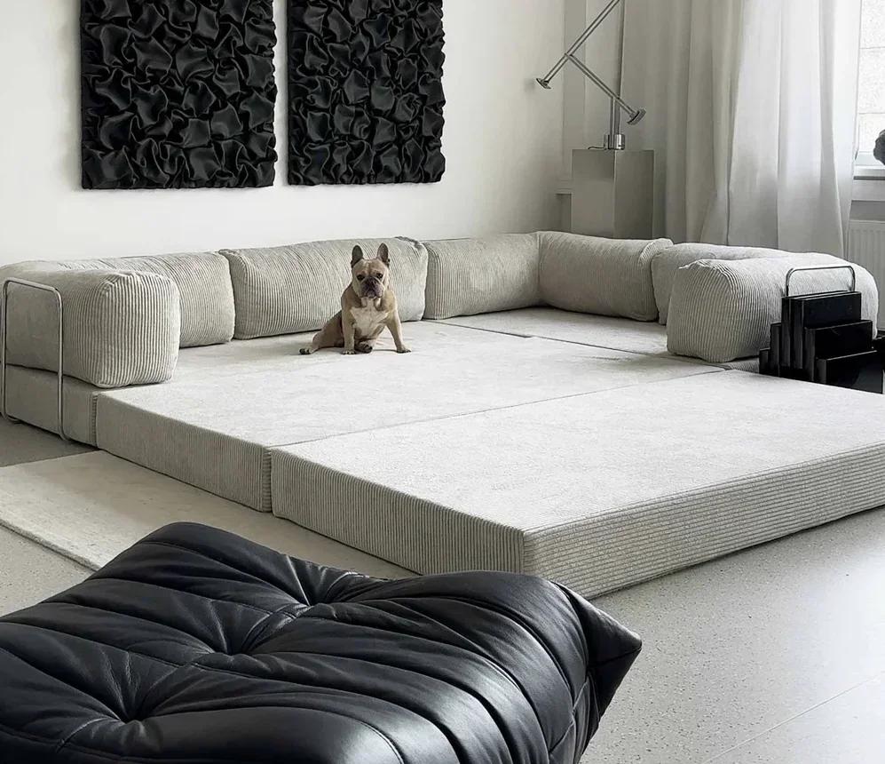 Moderní rohová rozkládací pohovka z pěny s vysokou hustotou s vakuovou kompresí pro obývací pokoj