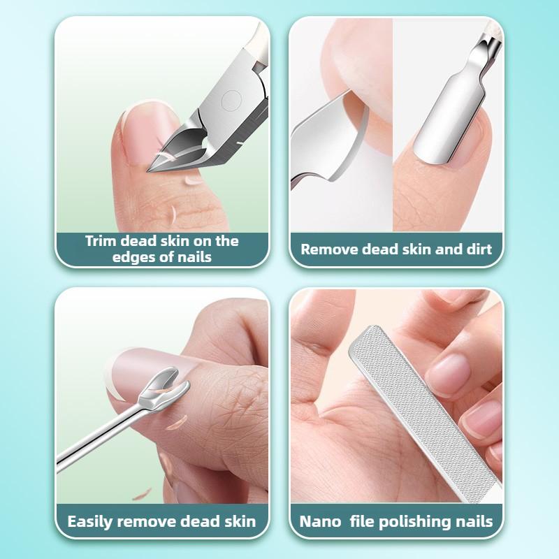 4 PCS Manicure Set Tool Cuticle Skin Scissors Steel Push Dead Leather Fork Nail Clipper Cleaning Nails Remover Pusher Pedicure