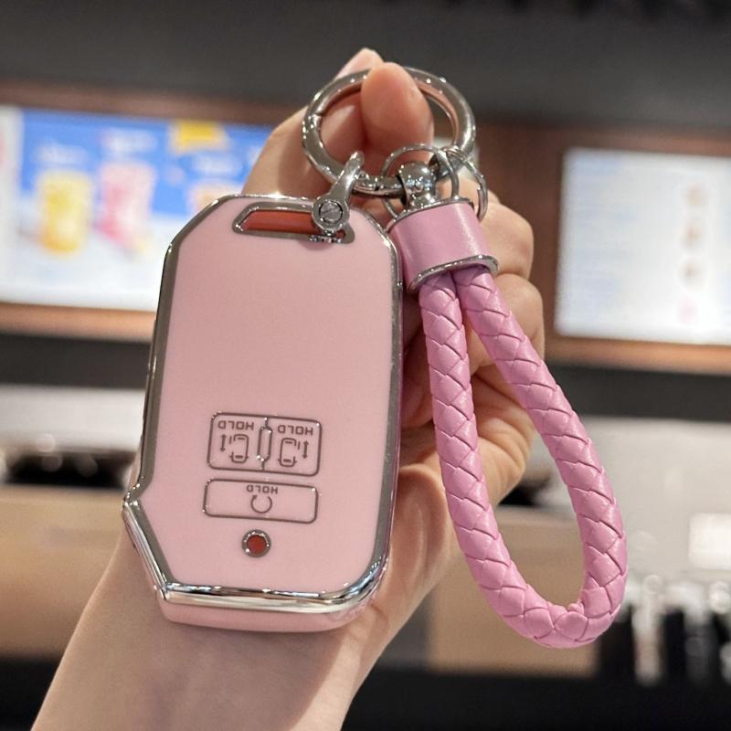 

Чехол для брелока с ремешком для ключей для Kia 2021 2022 Carnival 6/7 кнопок KA4 EX SX LX Fiesta 2023 Remote Smart Key Protector розовый