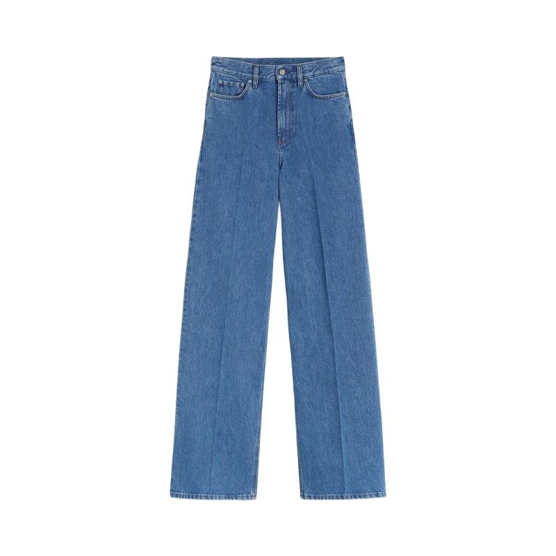 

Longmei Women s High-Waisted Wide-Leg Jeans - 2026 Spring TOT Style, Pure Cotton, Casual and Loose Fit. 26 средний синий
