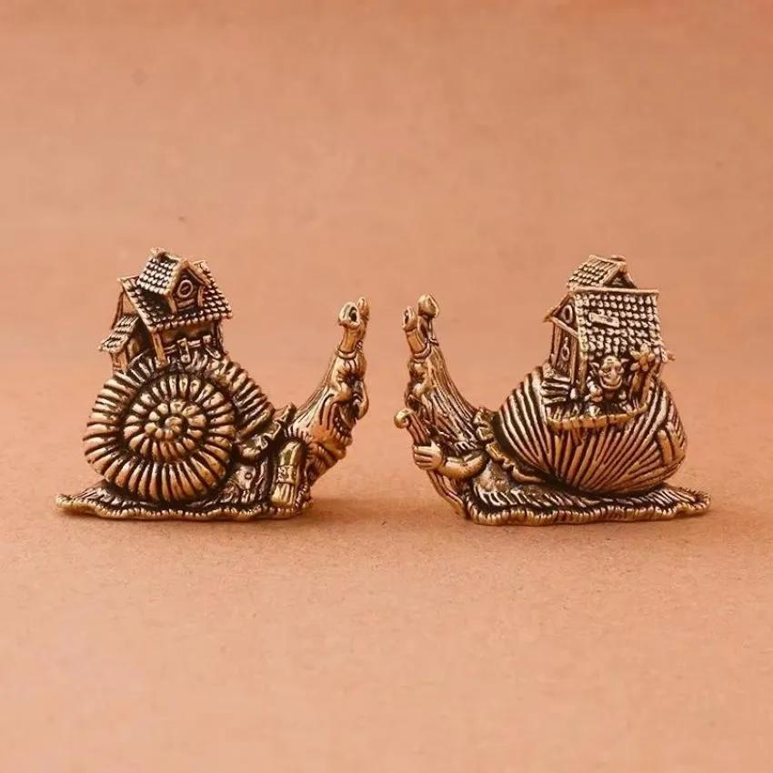 Animal Figurines Miniatures Hip Hop Solid Brass Snail House Ornaments Tea Pet Ceremony Copper  Exaggerate Toys