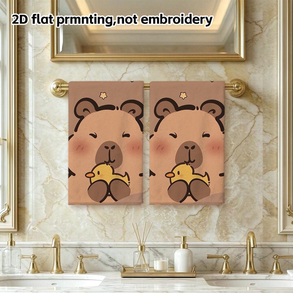 Capybara And Little Duck Print Towel, Soft Absorbent Face And Shower Towel