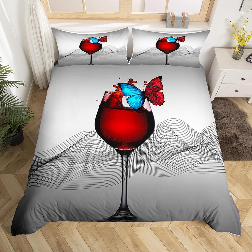 Wine Glass Duvet Covers for Adults Queen Lightweight Down Quilt Covers Romantic Style Bedspread Cover Bedroom Decor No Comforter