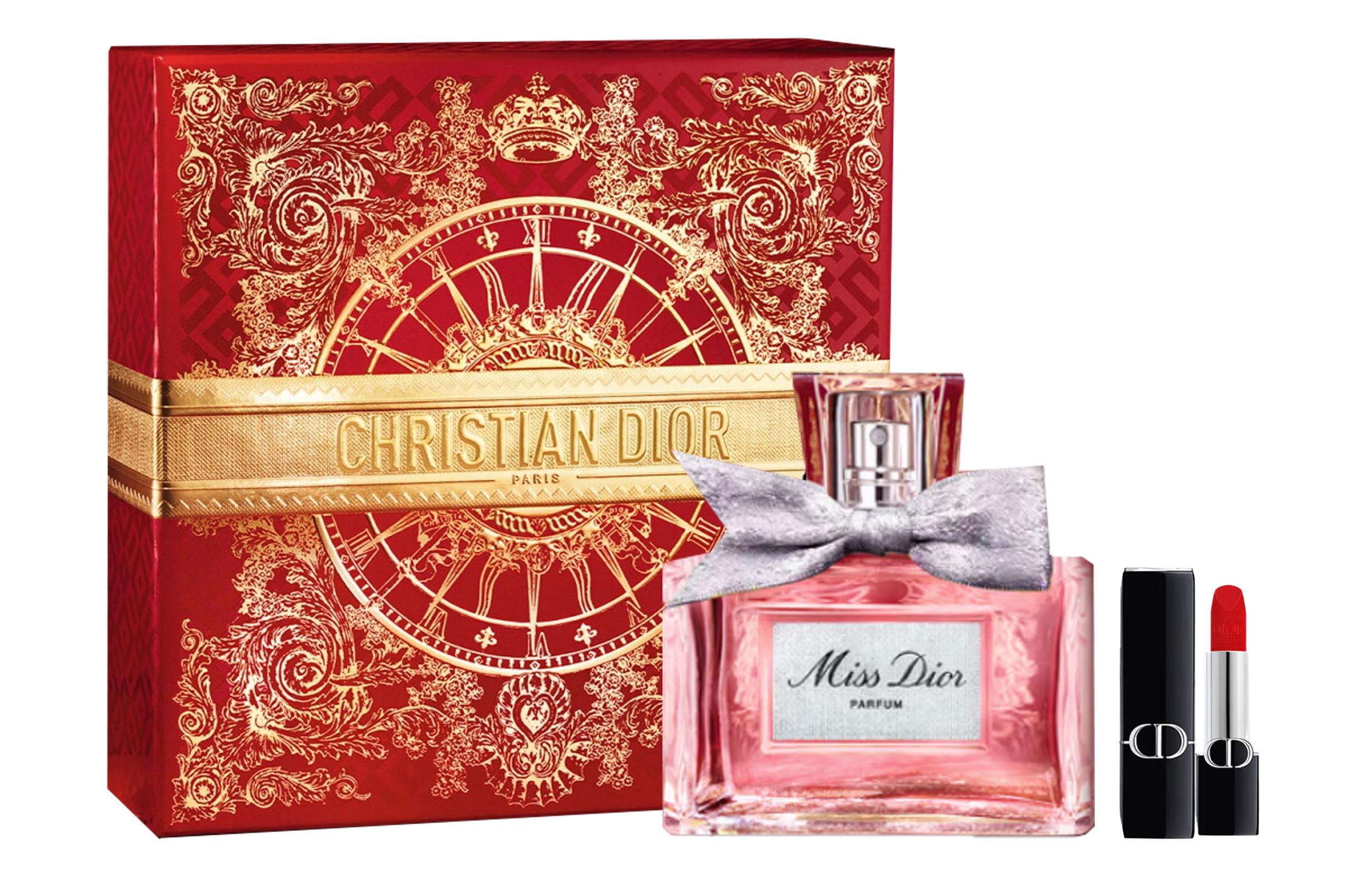 DIOR Vibrant Blue Gold Lipstick Dior Miss Aroma Perfume Set, Radiant Gold Fortune Box Limited Edition Parfum 35ml Perfume+Intense Blue Gold Lipstick #999 3.5g