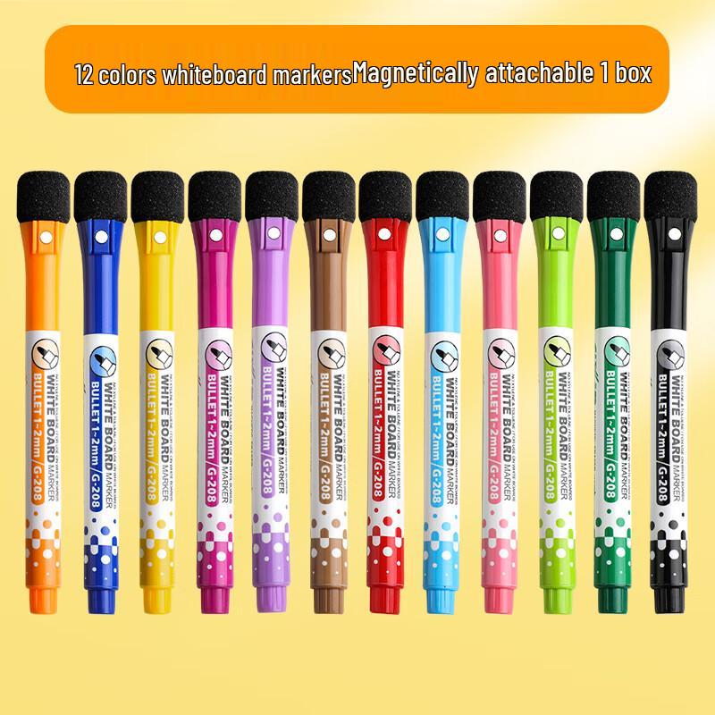 12-Color Magnetic Washable Whiteboard Marker Set