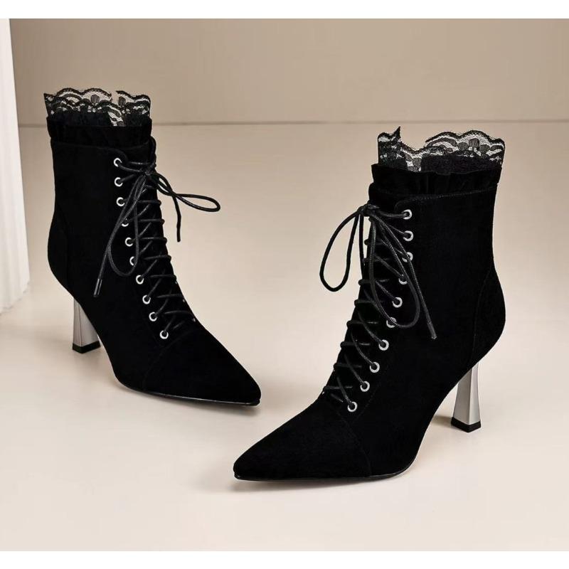 

Новая Мода Женские Ботинки Короткие Высокие Каблуки Обувь Осень Зима Ботас Мухер Ботильоны Черные Носки Женские Каблуки Ботинки 42 чёрный