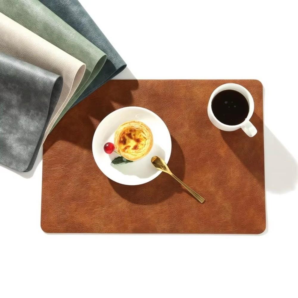 New Washed Square Placemat Heat Resistant Double-Sided PU Leather Placemats Wipeable Kitchen Table Mat Cowhide Pattern Placemat