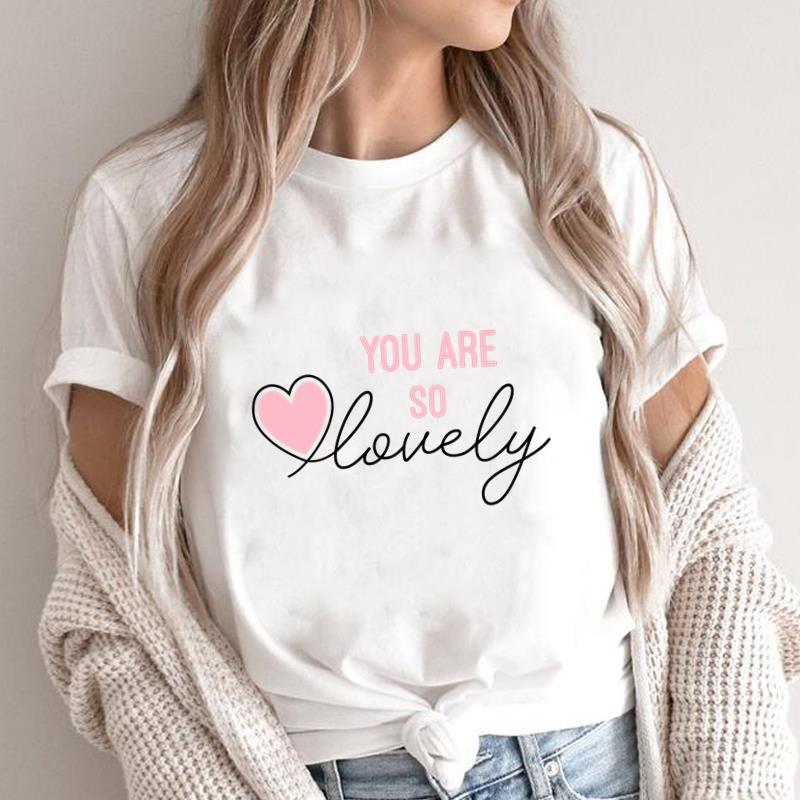 (Asian Size) love style letter Fashion Female Casual Clothing Graphic Tee Women's Top Print O-neck T Short Sleeve T-shirts