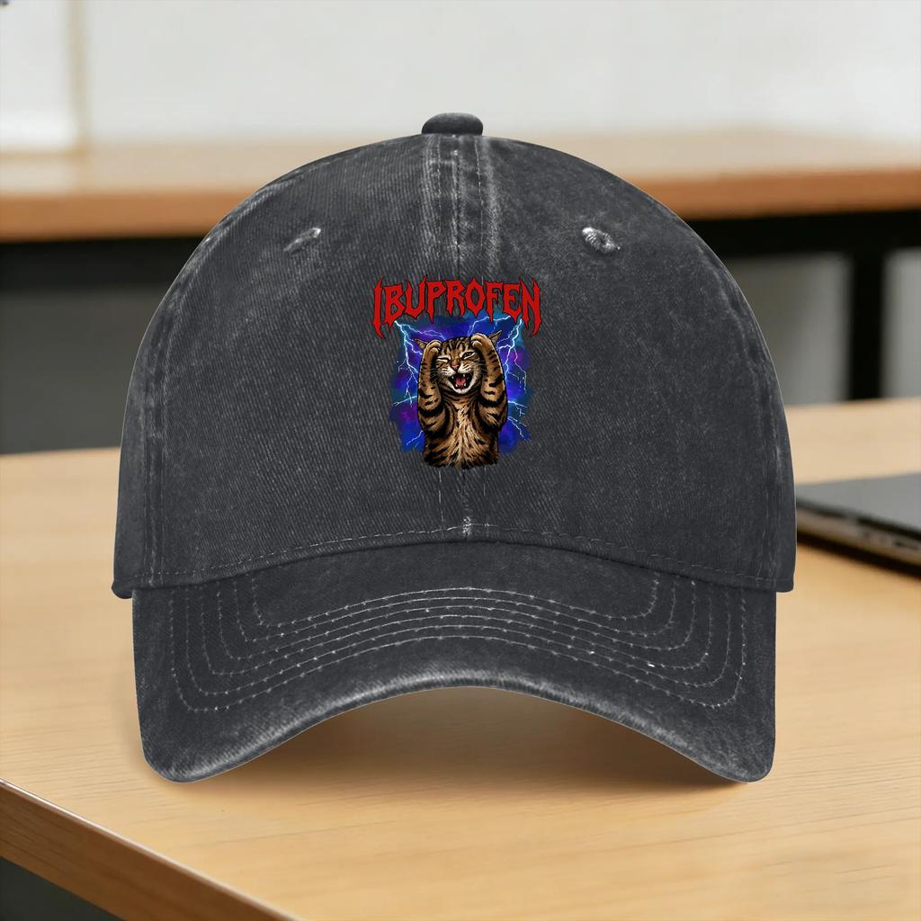 Washed Baseball Cap Funny Ugly Cat Face Ibuprofen Cat Meme Humor Spring Trucker Hat For Unisex Adult Yk Cool Rock Sun Snapback Cap