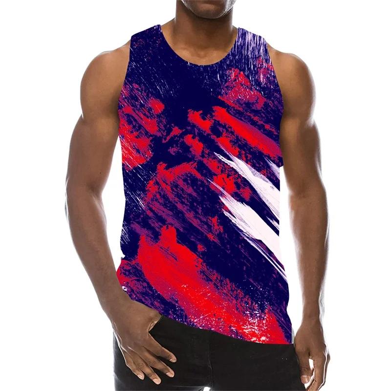 Multi Color 3D Print Tank Top For Men Summer Sports Gym Fitness Sleeveless Vest Tops Art Psychedelic Pigment Pattern T-shirt
