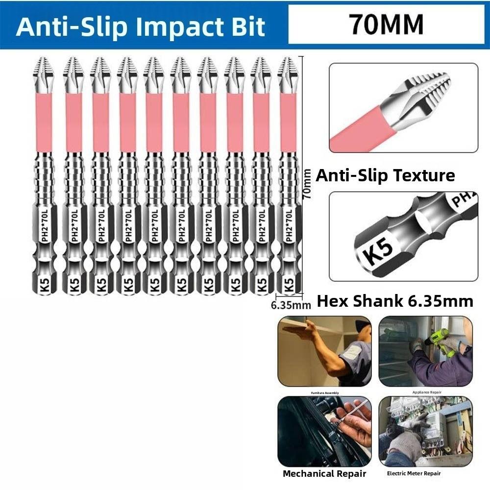 6/10pcs Impact Resistant Batch Head Anti-Slip Ph2 Screwdriver Bit  For Electric Screwdriver