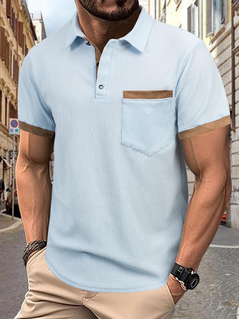 Men's Fashion Solid Polo Shirts Short Sleeve Turn-down Collar Soft Comfortable Simple T-shirt Top