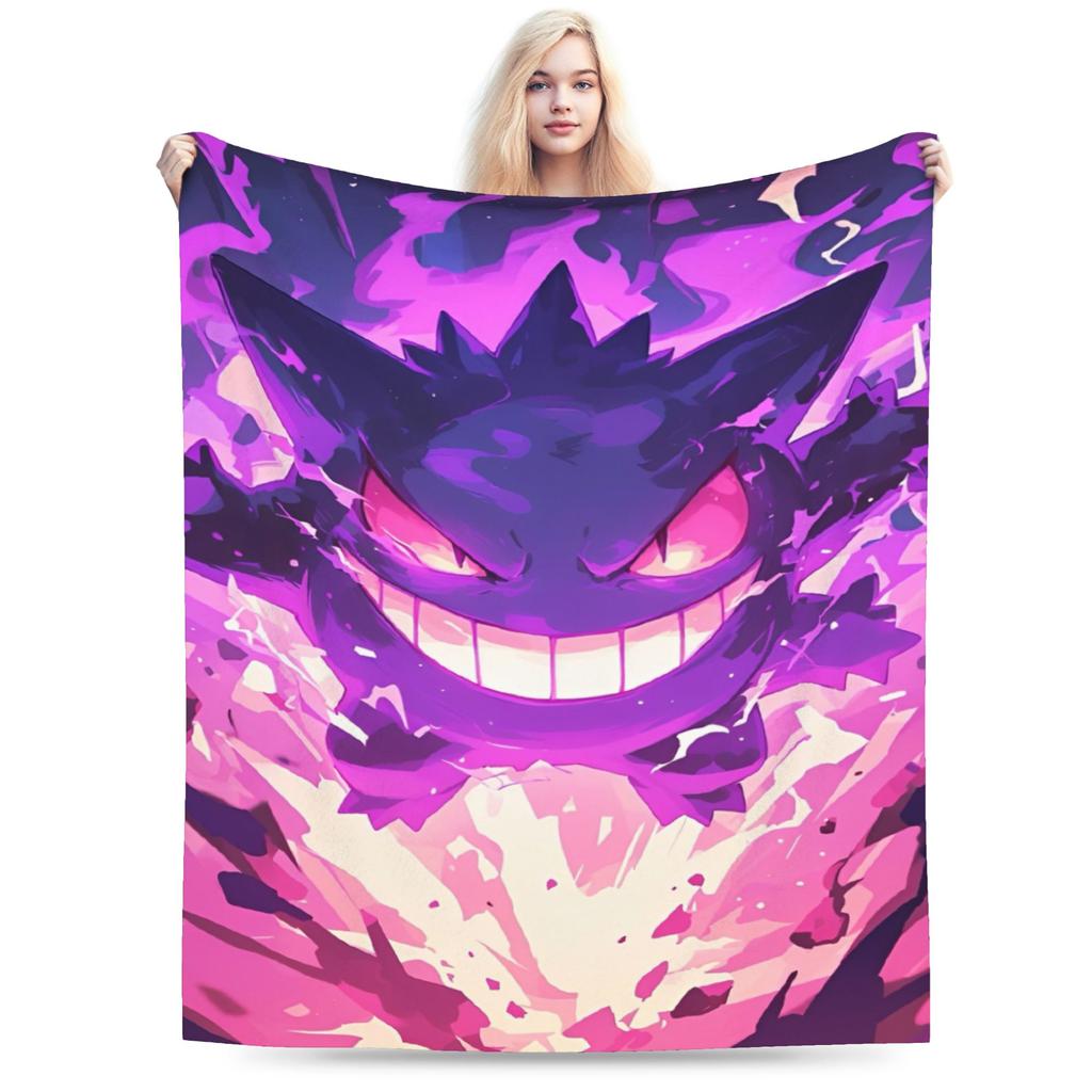 Zabawne pokemonowe Gengar potwór Koc Lekki Cienki Koralowy Polar Pluszowy Wygodny Koc do Rzucania Można Prać w Pralce