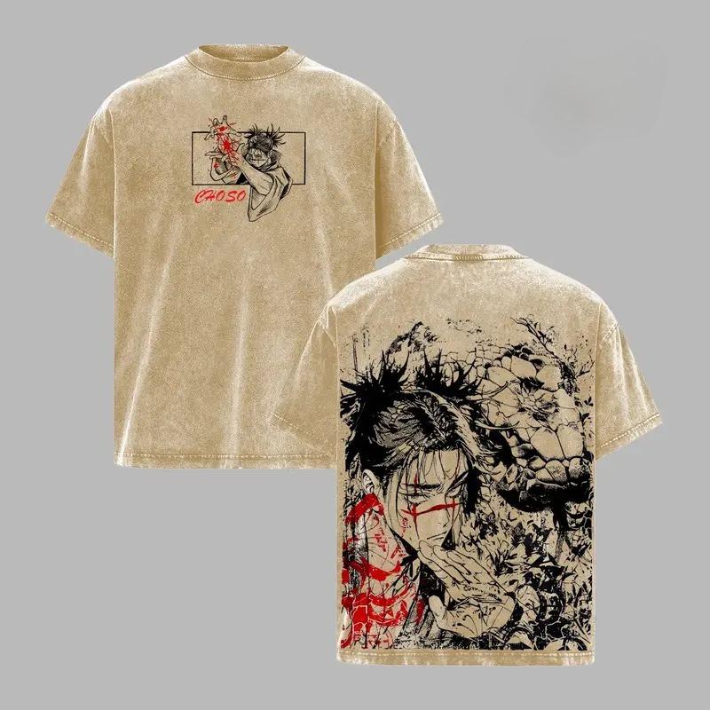 Anime Jujutsu Kaisen Choso Graphic T Shirt Men Short Sleeve Clothing Oversized Tshirt Washed Cotton Tee Harajuku Male T-shirt