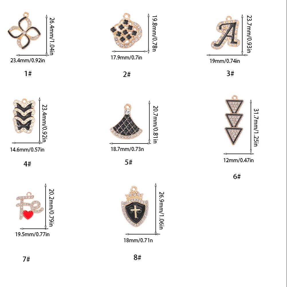 Stilvolle DIY Legierung Zirkon Anhänger Halskette & Ohrringe mit schwarzem Öltropfen Buchstaben Design