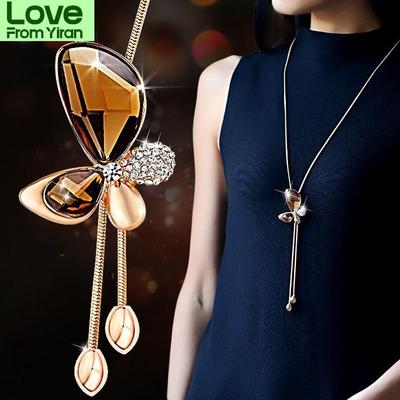 Classic Crystal Butterfly Tassel Long Necklace Women Bijoux New Fashion Jewelry Necklaces &Pendants Gift