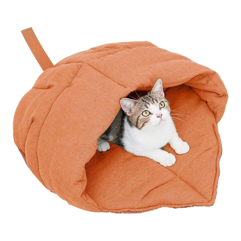 Washable Cats Bed Warm Indoor Cave Design Shelter Bed Soft Leaves Nest Sleep Bag For Kittens Winter Autumn Home Decors лосось розовый