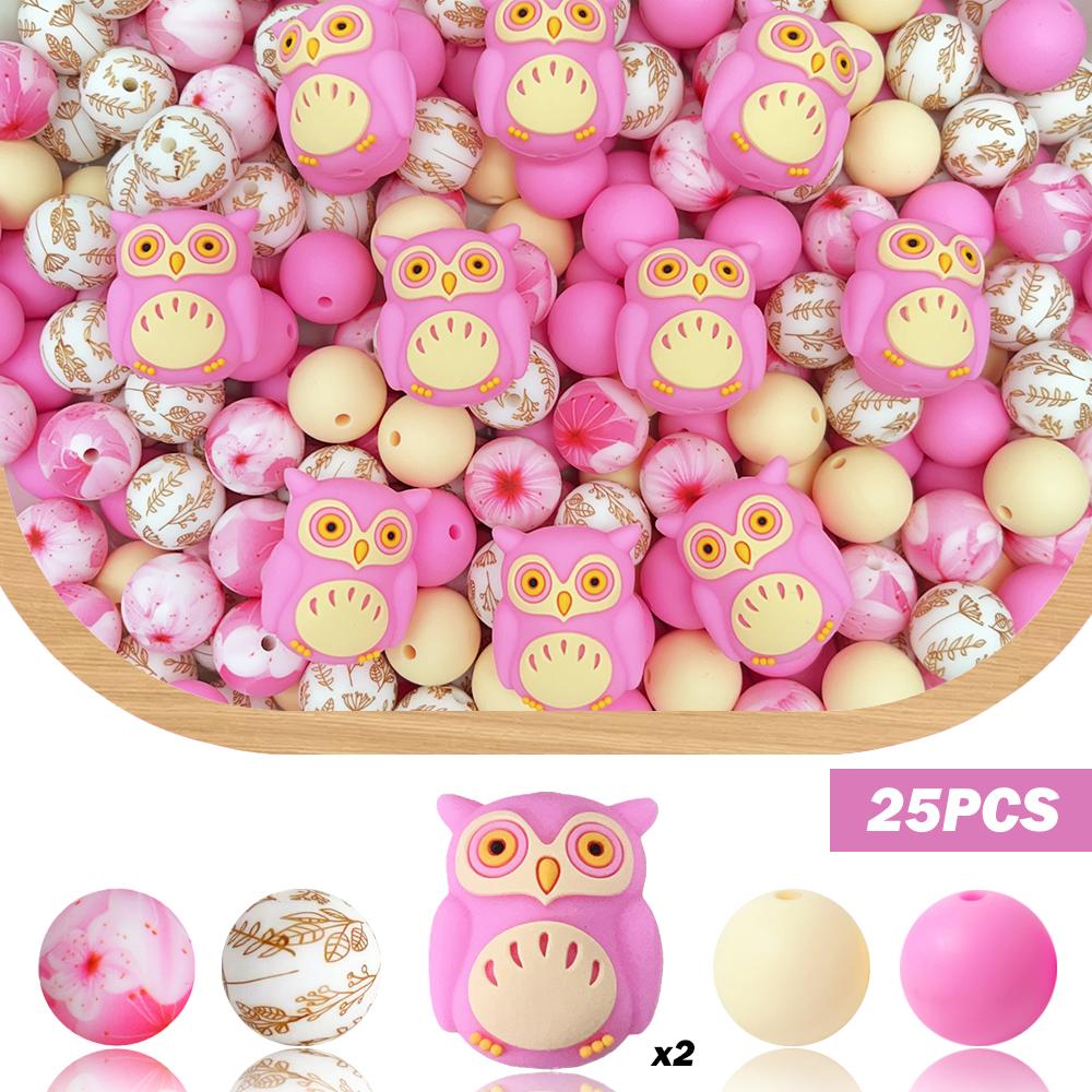

25/32/44PCS Cute Owl Silicone Bead Set, perfect for DIY handmade crafts such as keychains, necklaces, bracelets, etc