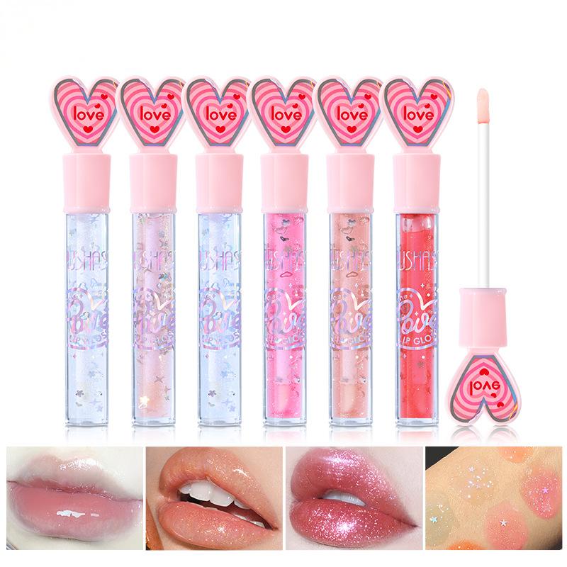 6-color liquid matte lip gloss, heart-shaped mirror surface, water luster, red lips, sweet and plump lips, shiny and lustrous