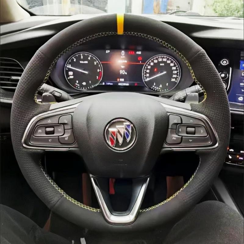 

ization Car Steering Wheel Cover Accessories Hand Sewing Suede Leather For Buick GL8 Excelle Regal LaCrosse Envision S Blue Thread