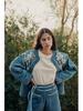 Retro Style Women's Denim Cotton Jacket: European-American Fashion Print, Open Front, Warm Coat