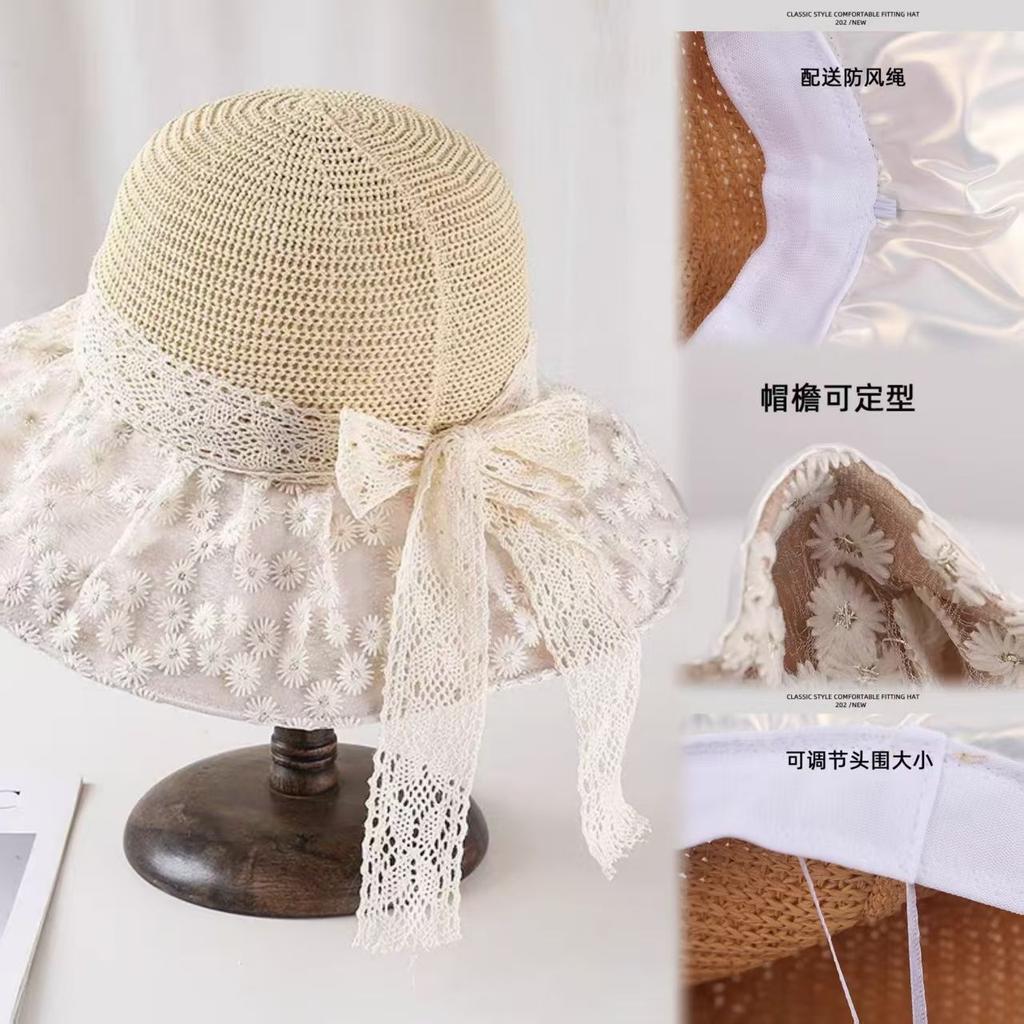 Seaside Vacation Sunscreen Sunshade Straw Hat, Women's Fashion Large Brim Lace Daisy Sun Hat, New Summer Casual Vacation Hat
