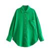 2023 Autumn New European & American Street Style Multi-color Long Sleeve Solid Linen Shirt with Pocket Detail