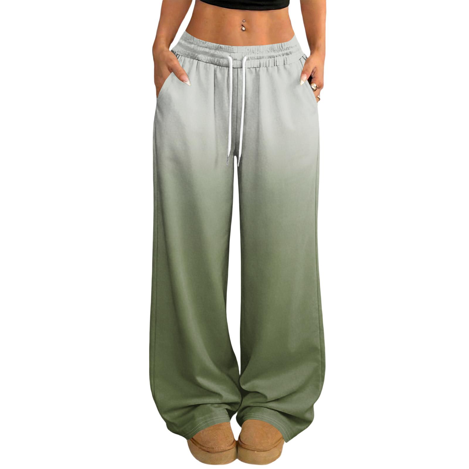 Women s Casual And Fashionable Printed Elastic Waist Loose Wide Leg Pants S зелёный