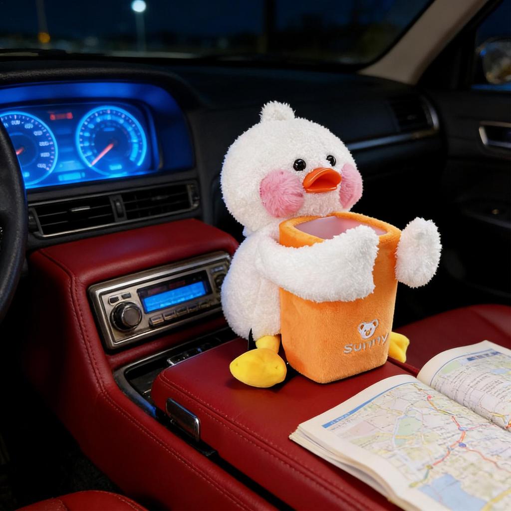 Universal Car Tissue Hanger Cute Duck Creative Tissue Holder Plush Vehicle Tissue Case Paper Box 2-in-1 Storage Car Tissue Box