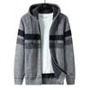 Winter Striped Mens Sweater Coat Thick Fleece Warm Zipper Wool Hooded Cardigan Jumpers Men Long Sleeve Knitted Sweaters