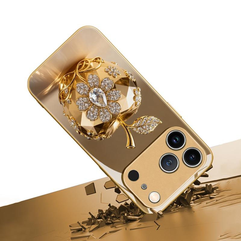 Luxury Crystal For Apple Pattern Metallic Paint Glass Phone Case For iPhone 17 16 15 14 13 12 11 Pro Max 14 Plus 17Air 16E Cover