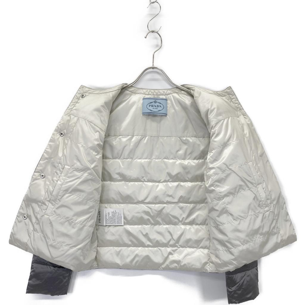 Prada 29B831 Gray Triangular Plate Collarless Light Down Jacket 38 khakiUsed