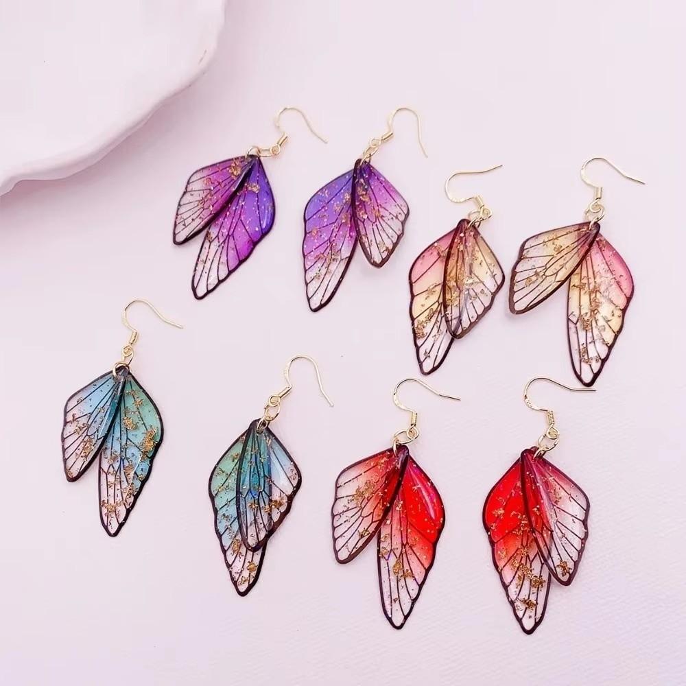 Fashion Jewelry Fairy Clear Butterfly Wings Earrings Shiny Ear Hook Gradient Earrings Temperament Dangle Earrings Gift