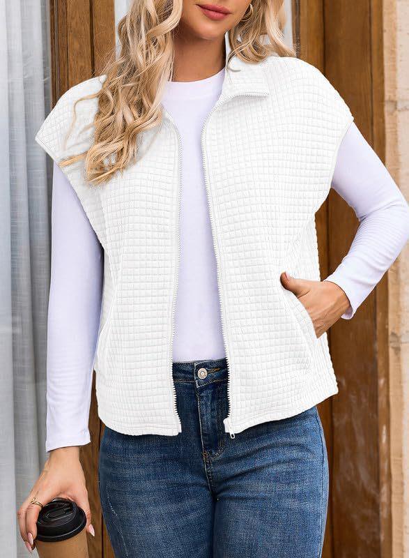 Women's Autumn Turn-Down Collar Zipper Sleeveless Waffle Pocket Oversized Sweatshirt