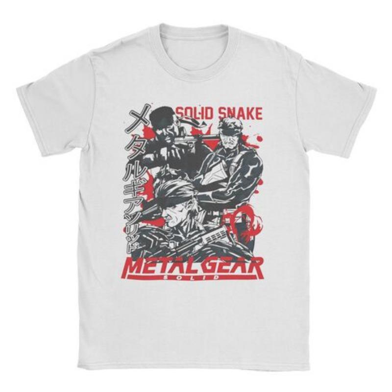 Herren Damen MGS1 Solid Snake Spiel T-Shirt Metal Gear Baumwolle Oberteile Lustige Kurzarm Rundhals T-Shirts Klassische T-Shirts