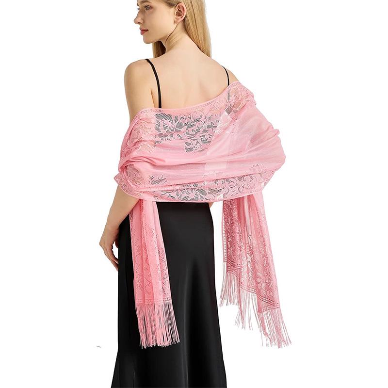 Șal din Dantelă Golită cu Franjuri pentru Rochii de Seară de Mireasă & Domnișoare de Onoare