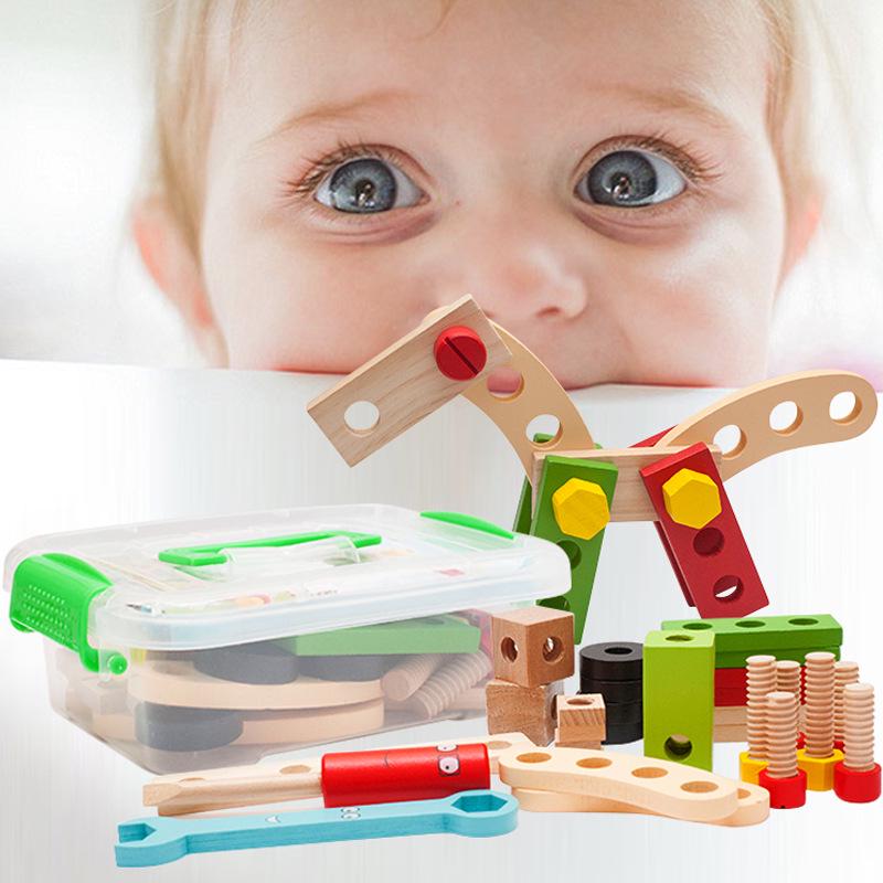 Children's Wooden Repair Toolbox: Assembly & Disassembly Screw Set with Changeable Building Blocks