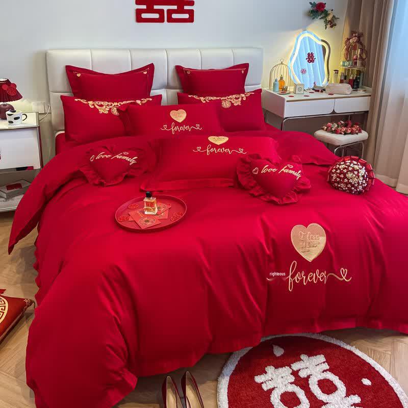 Qingjiufang Luxury Red Wedding 4-Piece Bedding Set