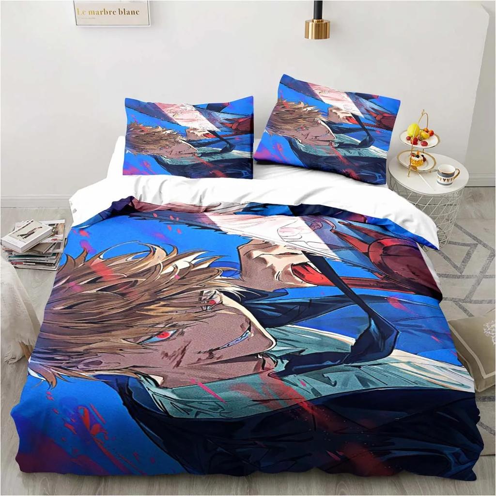 Chainsaw Man Bedding Lovely Anime Cartoon Twin Bedding Set 3 Piece Comforter Set Bed Duvet Cover Double King Cover Home Textile Tool