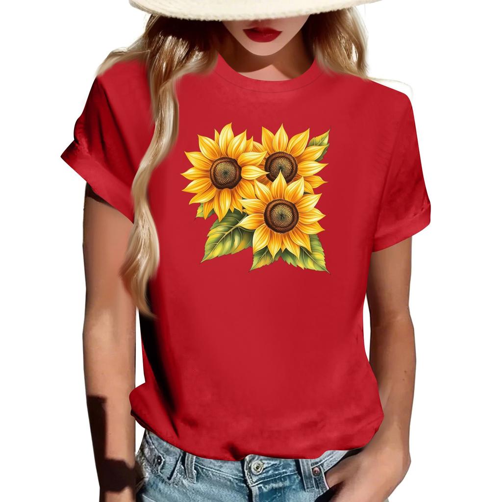 Damen Modisches Rundhals Casual Retro Print Kurzarm T-Shirt Top