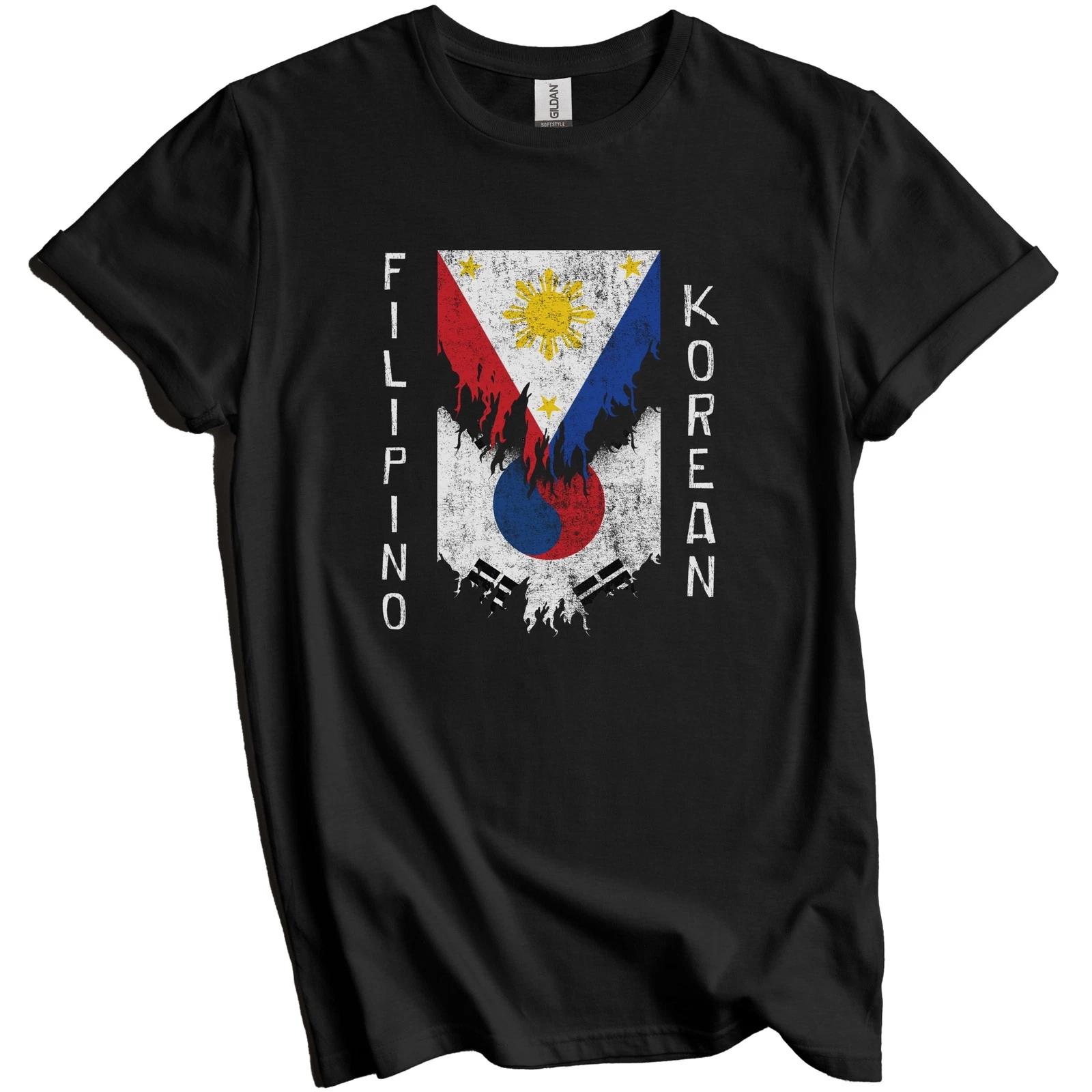 Filipino Korean Flags Ripped Torn Philippines South Korea T-Shirt 4XL