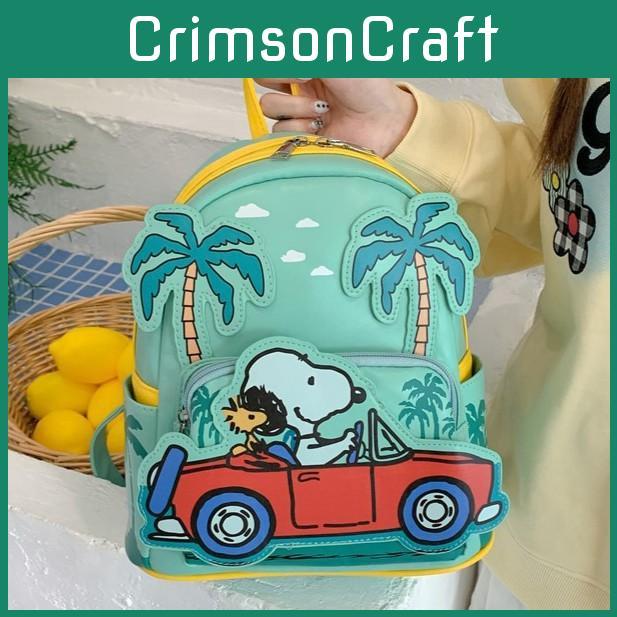 Snoopy Driving A Vehicle Cartoon Pattern Kids Pu Backpack With Padded Interior For Daycare And Outings