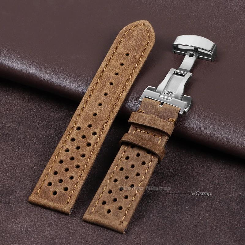 

Genuine Cowhide Leather Watchbands 18mm 20mm 22mm with Butterfly Buckle Watch Band Breathable Business Belt Wristwatch Strap 18mm