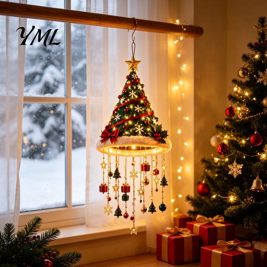 Suprimentos para Festa de Fim de Ano Decoração Luminosa de Teto de Natal, Pingente de Sino de Árvore Pré-Iluminado com Luzes Decorativas LED Quente, Ornamento para Varanda e Entrada,