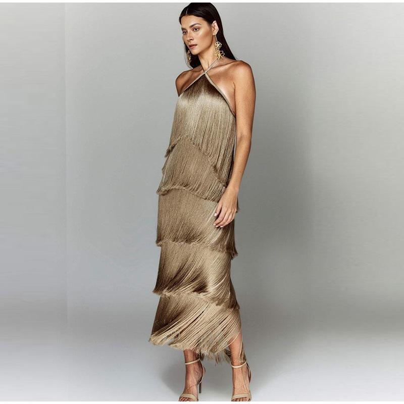 Dusker Halter Split Kvinner Kjole Ermeløs Ryggløs Snøring Party Summer Street Club Evening Robe