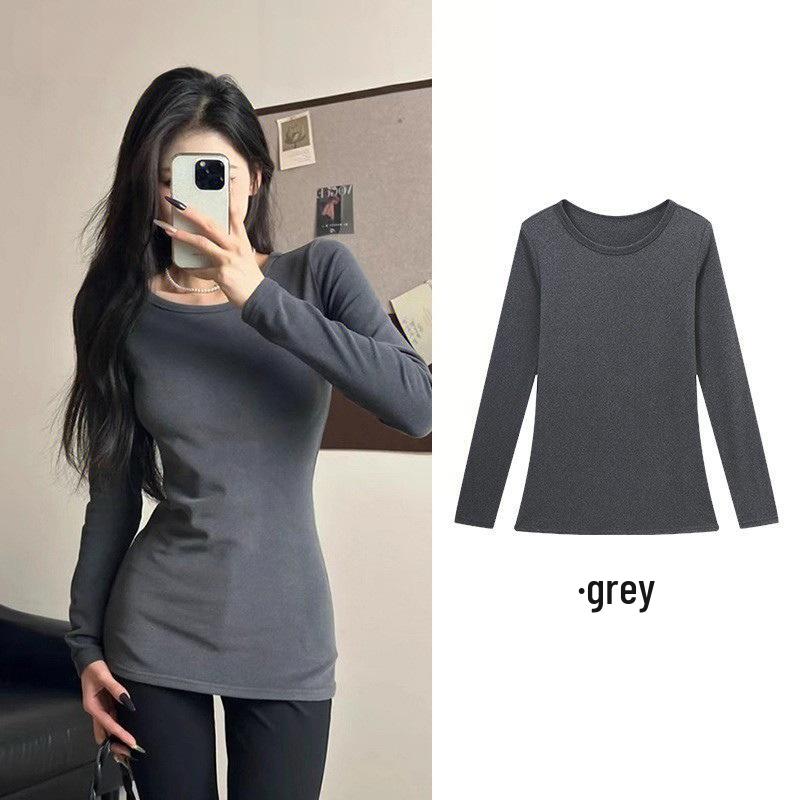 

Women s Slim Fit Brushed Fleece Lined Long Sleeve T-shirt - Mid-Length, Waist Cinched, Regular Shoulder, Figure Flattering L 110-125 jin