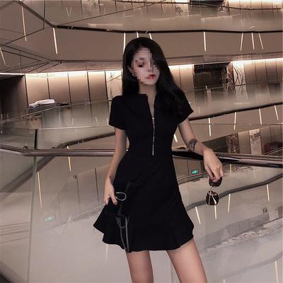 European Station Summer New Han Fan Lazy Wind Fishtail Dress Social Women's Small Black Dress Hepburn Dress Women