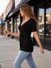 Women's V Neck Knot Front Blouse Short Sleeve Oversized Solid Summer Tunic T-Shirt
