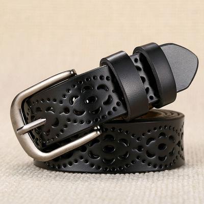 Ms. Leather Belt Genuine Leather Casual Versatile Hollow Belt Women's Fine Decorative Simple Fashion Pin Buckle Pant Belt Pure