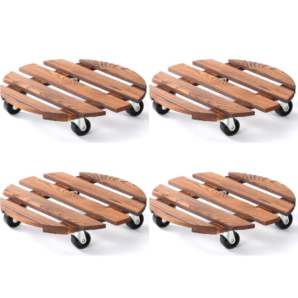 Plant Caddy with Wheels Rolling Plant Stand 220LB Heavy Duty Wooden Round Pot Trays with 360° Meta Wheels Flower Pots Dolly